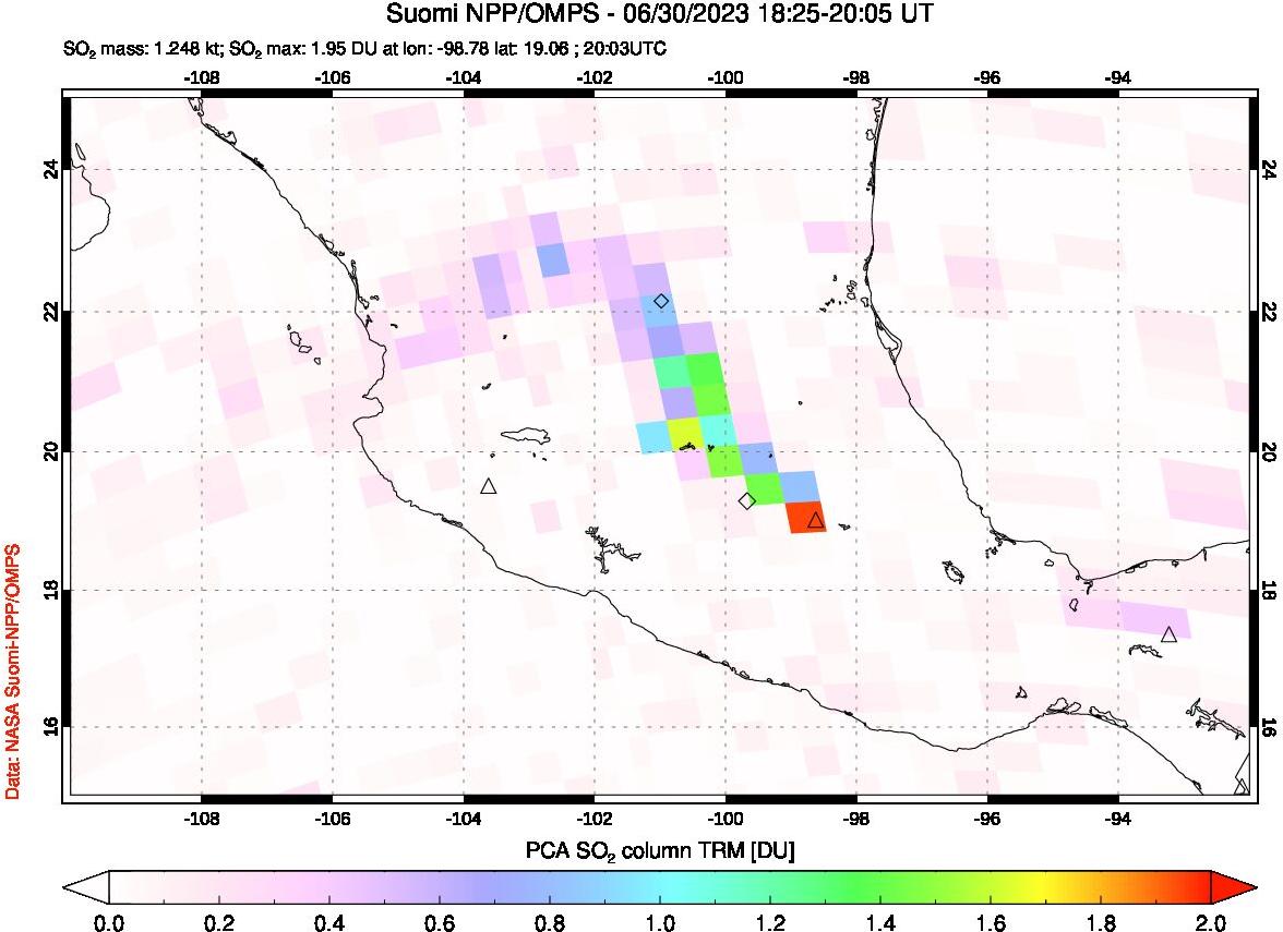 A sulfur dioxide image over Mexico on Jun 30, 2023.