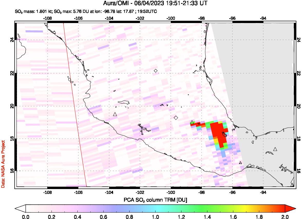 A sulfur dioxide image over Mexico on Jun 04, 2023.