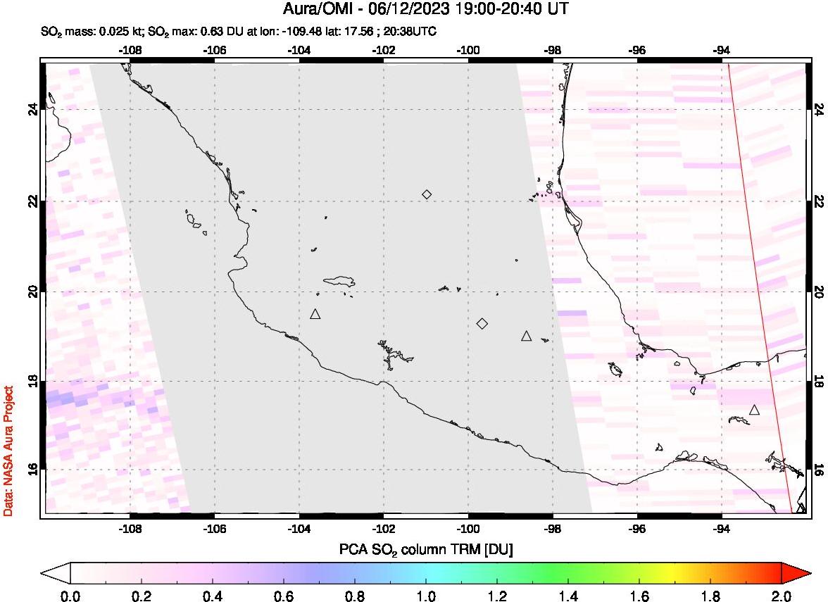 A sulfur dioxide image over Mexico on Jun 12, 2023.