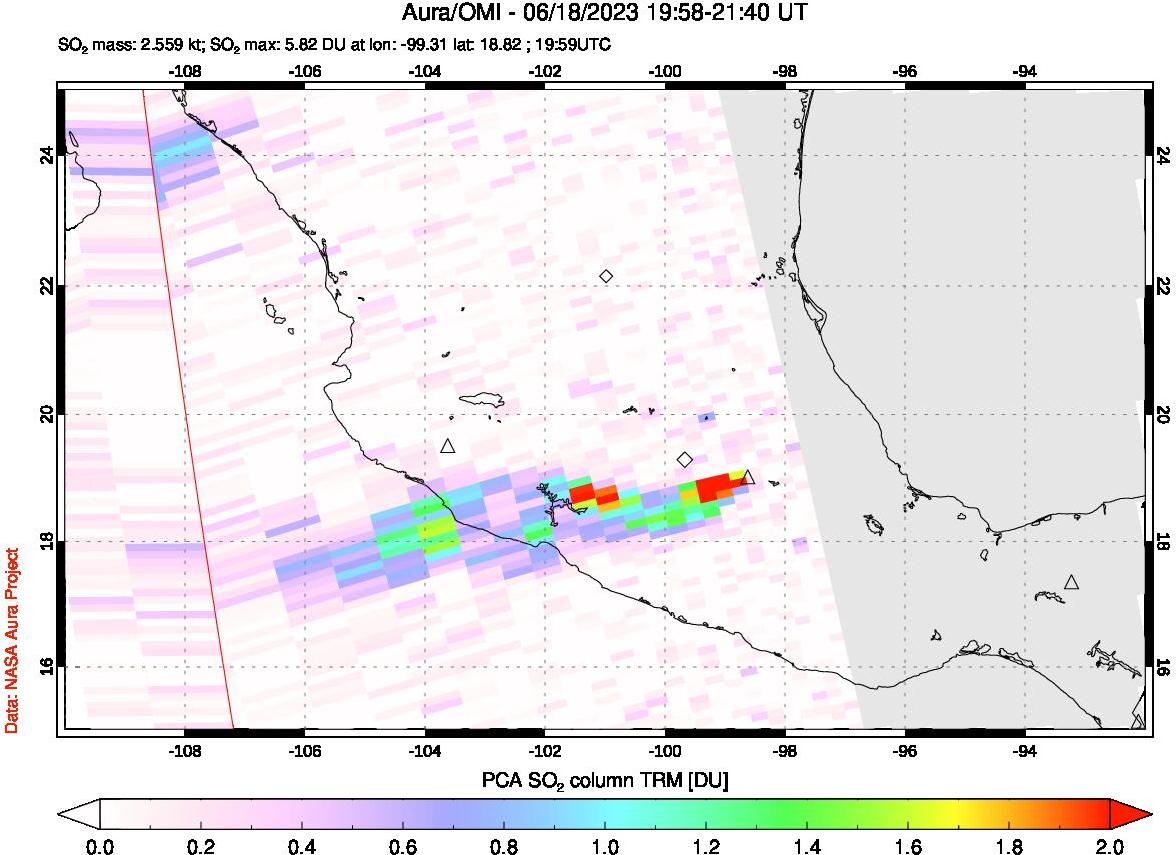 A sulfur dioxide image over Mexico on Jun 18, 2023.
