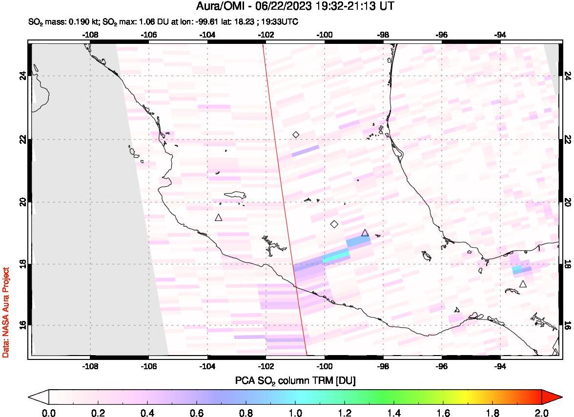 A sulfur dioxide image over Mexico on Jun 22, 2023.