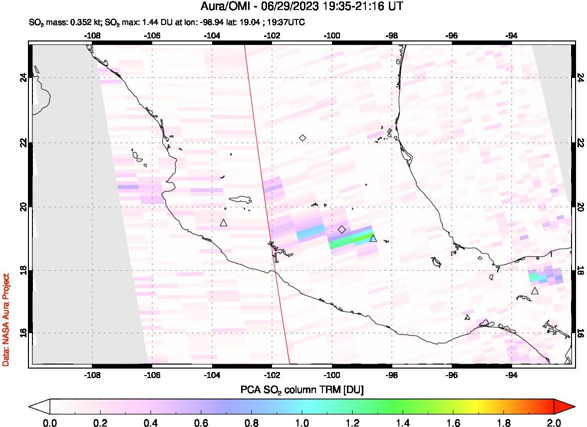 A sulfur dioxide image over Mexico on Jun 29, 2023.