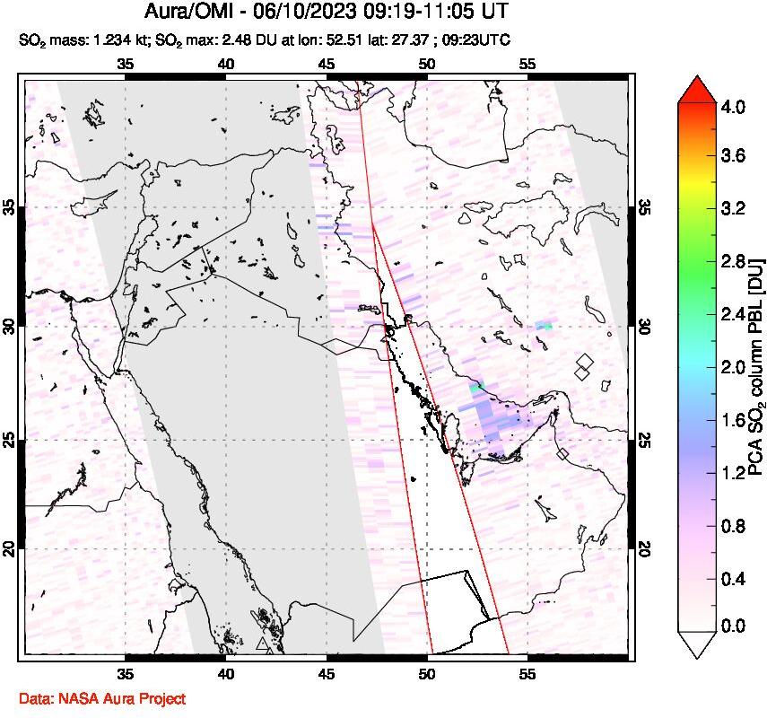 A sulfur dioxide image over Middle East on Jun 10, 2023.