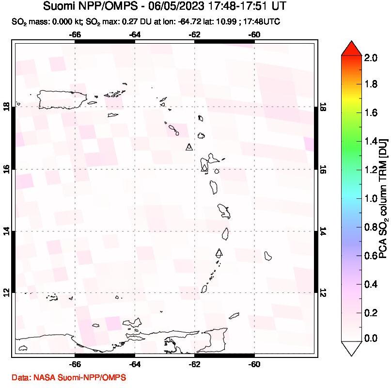 A sulfur dioxide image over Montserrat, West Indies on Jun 05, 2023.
