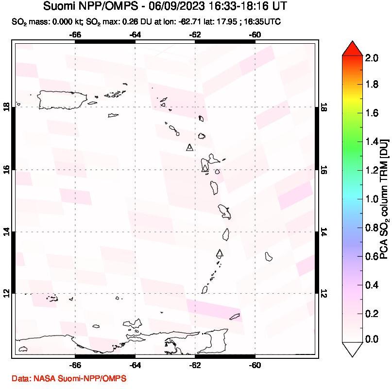 A sulfur dioxide image over Montserrat, West Indies on Jun 09, 2023.