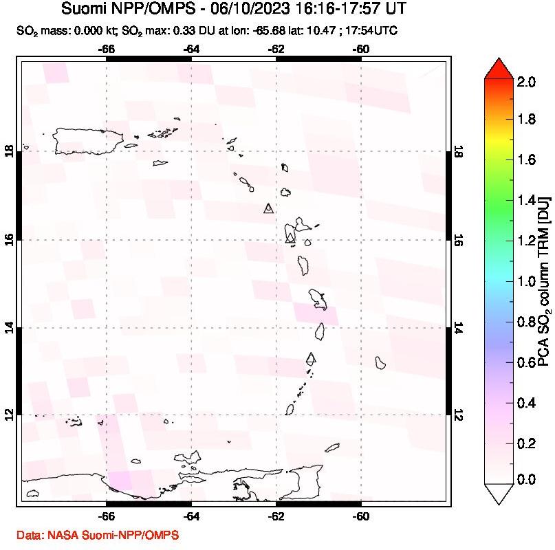 A sulfur dioxide image over Montserrat, West Indies on Jun 10, 2023.