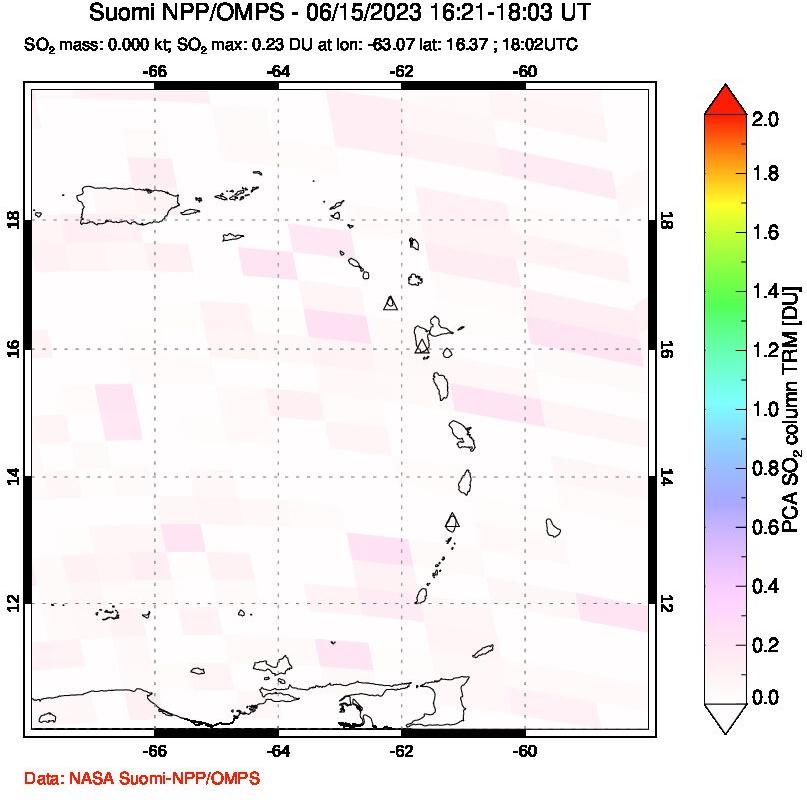A sulfur dioxide image over Montserrat, West Indies on Jun 15, 2023.