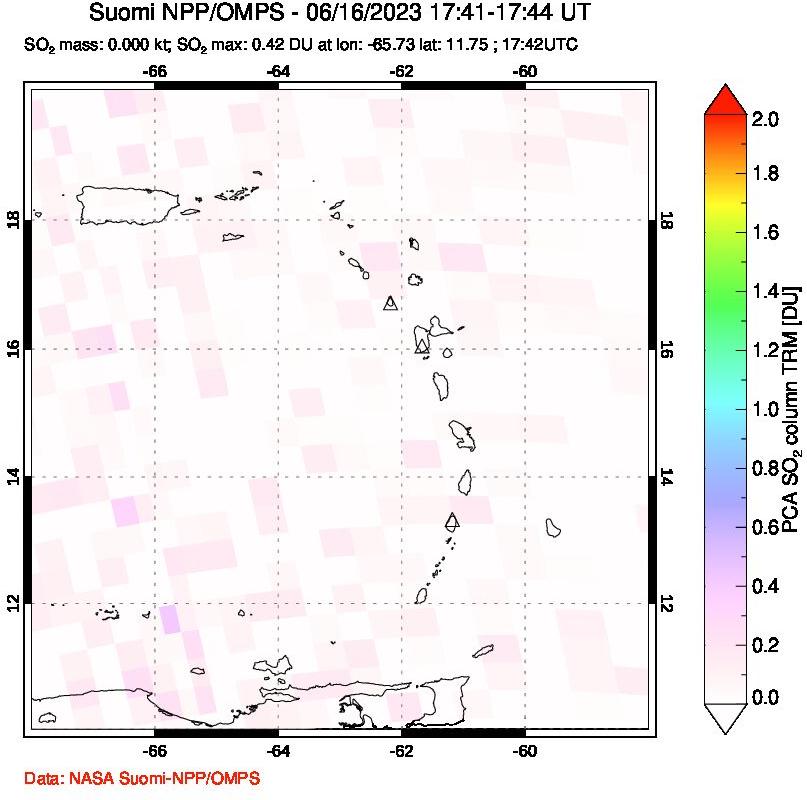 A sulfur dioxide image over Montserrat, West Indies on Jun 16, 2023.