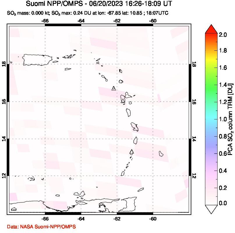 A sulfur dioxide image over Montserrat, West Indies on Jun 20, 2023.