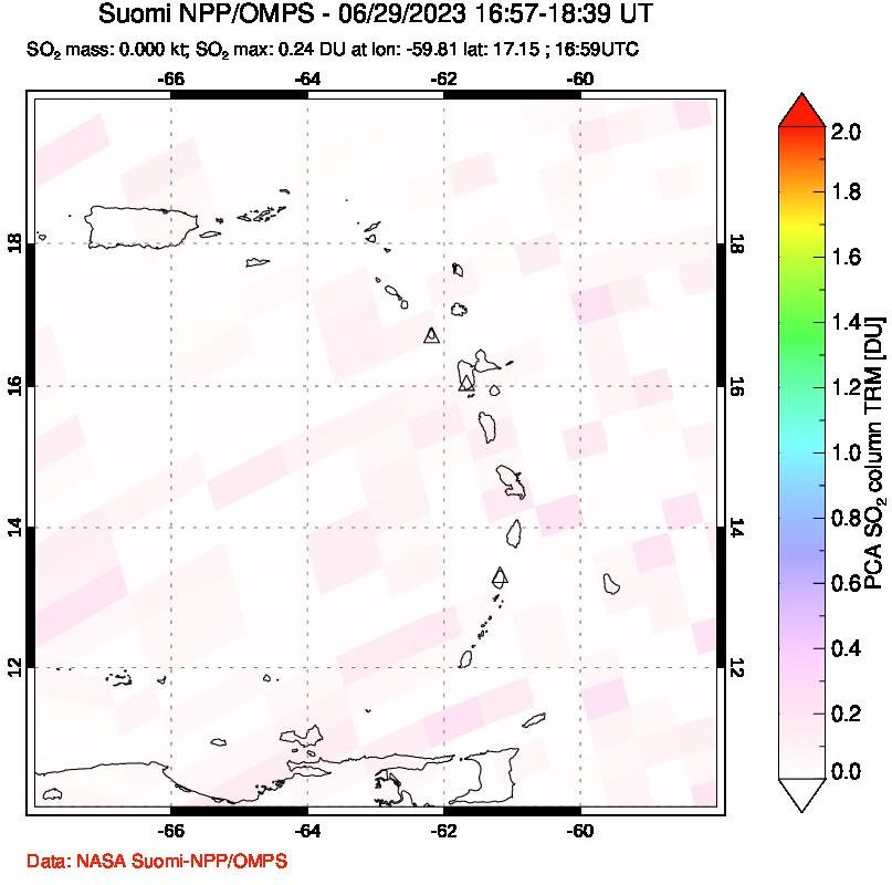 A sulfur dioxide image over Montserrat, West Indies on Jun 29, 2023.