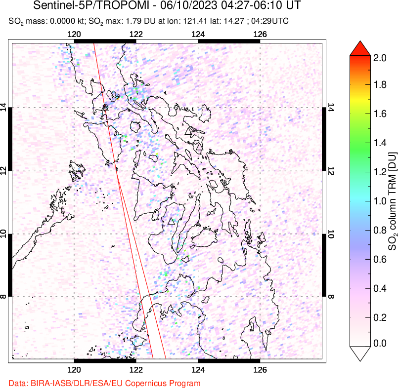 A sulfur dioxide image over Philippines on Jun 10, 2023.
