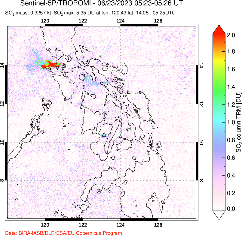A sulfur dioxide image over Philippines on Jun 23, 2023.