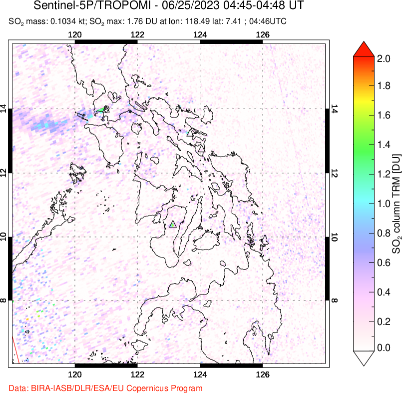 A sulfur dioxide image over Philippines on Jun 25, 2023.