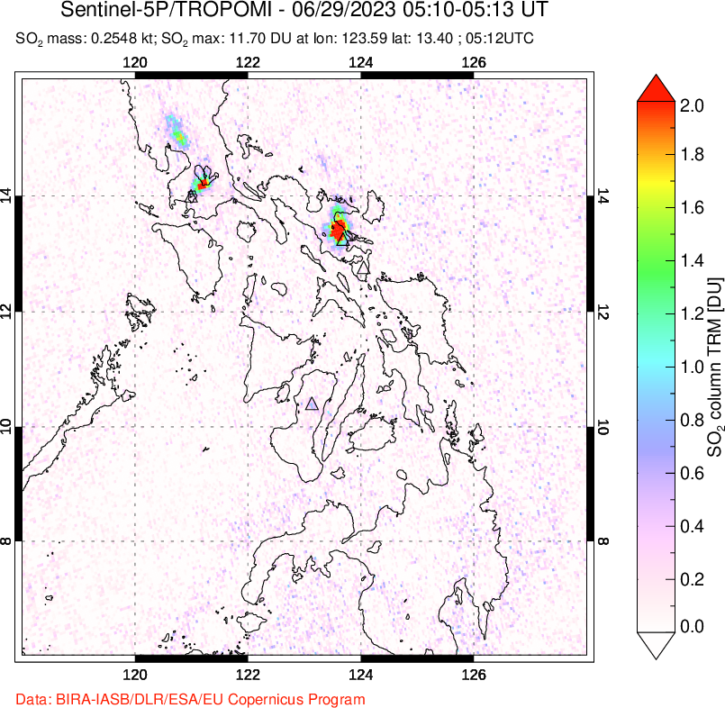 A sulfur dioxide image over Philippines on Jun 29, 2023.