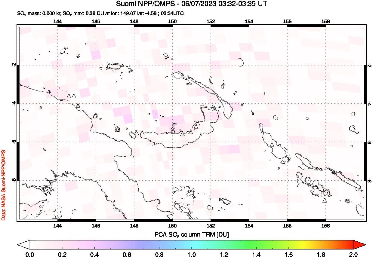 A sulfur dioxide image over Papua, New Guinea on Jun 07, 2023.