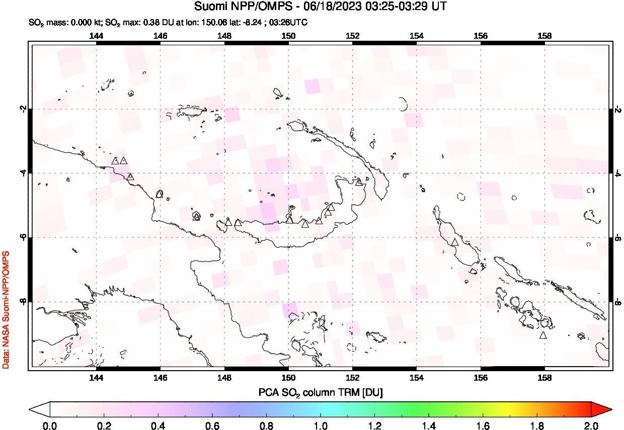 A sulfur dioxide image over Papua, New Guinea on Jun 18, 2023.