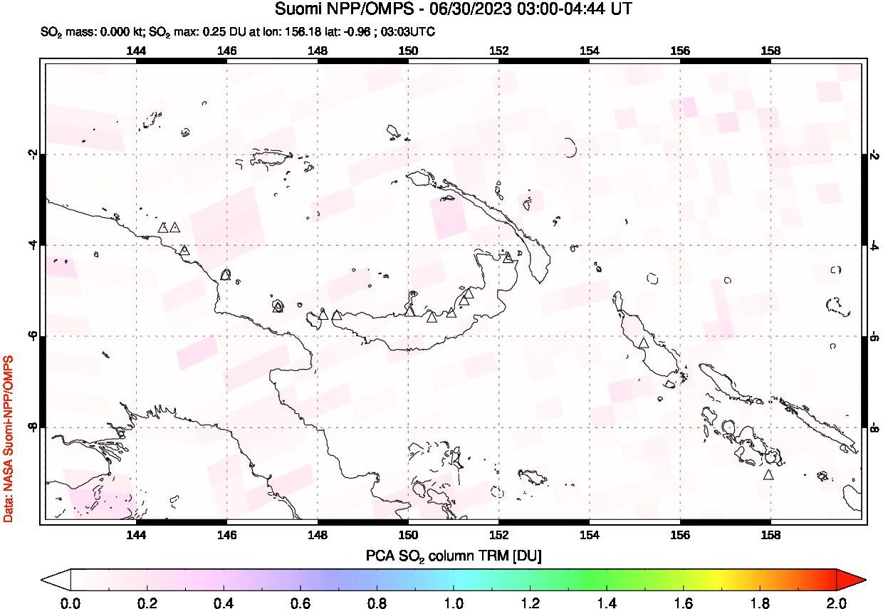 A sulfur dioxide image over Papua, New Guinea on Jun 30, 2023.