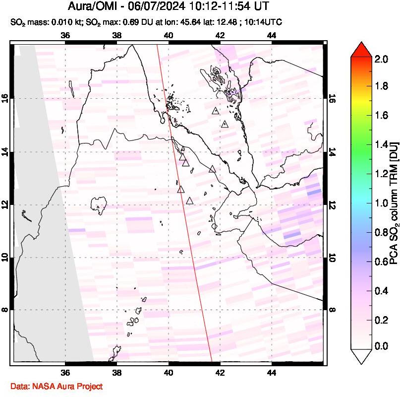 A sulfur dioxide image over Afar and southern Red Sea on Jun 07, 2024.