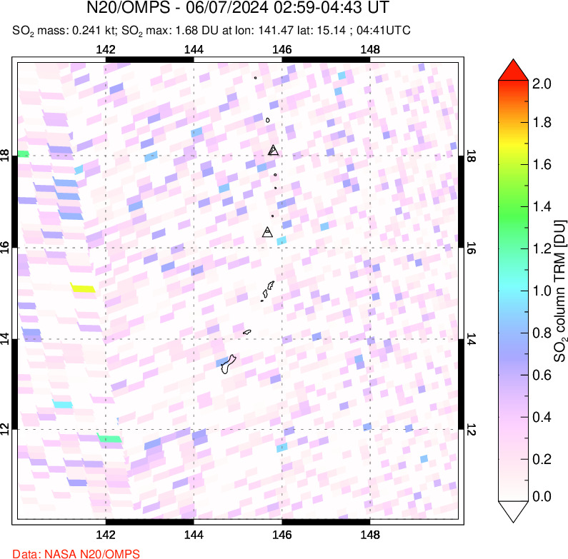 A sulfur dioxide image over Anatahan, Mariana Islands on Jun 07, 2024.