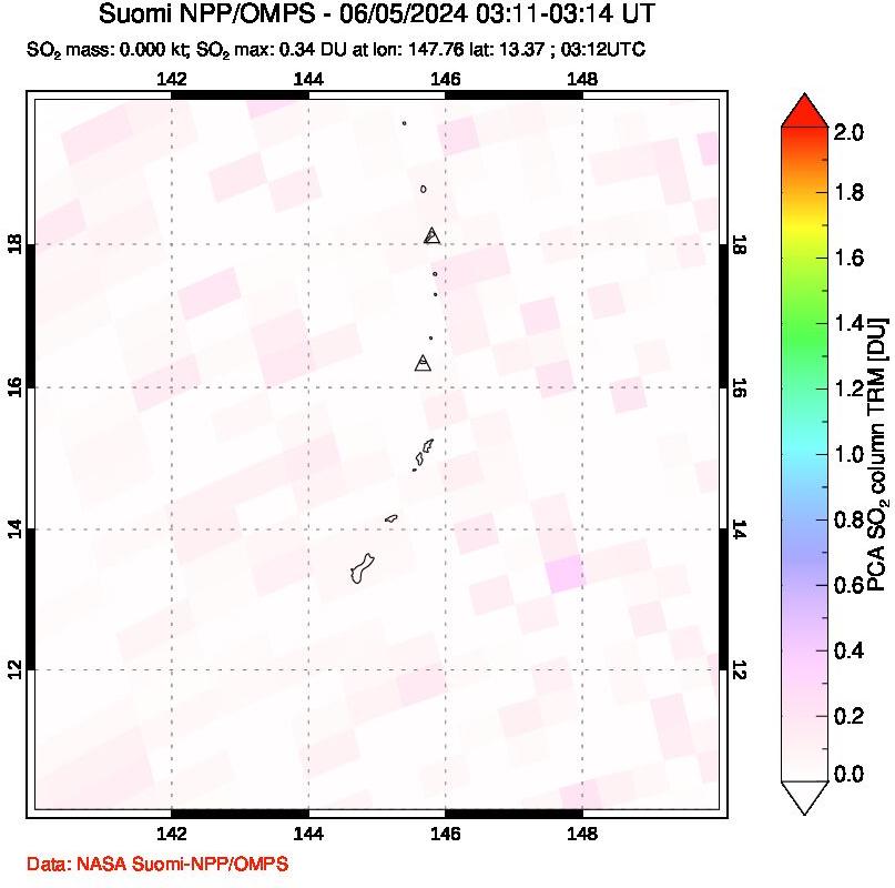 A sulfur dioxide image over Anatahan, Mariana Islands on Jun 05, 2024.