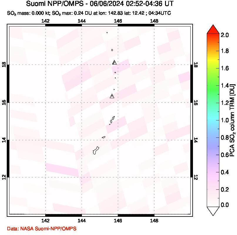 A sulfur dioxide image over Anatahan, Mariana Islands on Jun 06, 2024.