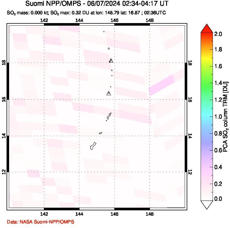 A sulfur dioxide image over Anatahan, Mariana Islands on Jun 07, 2024.