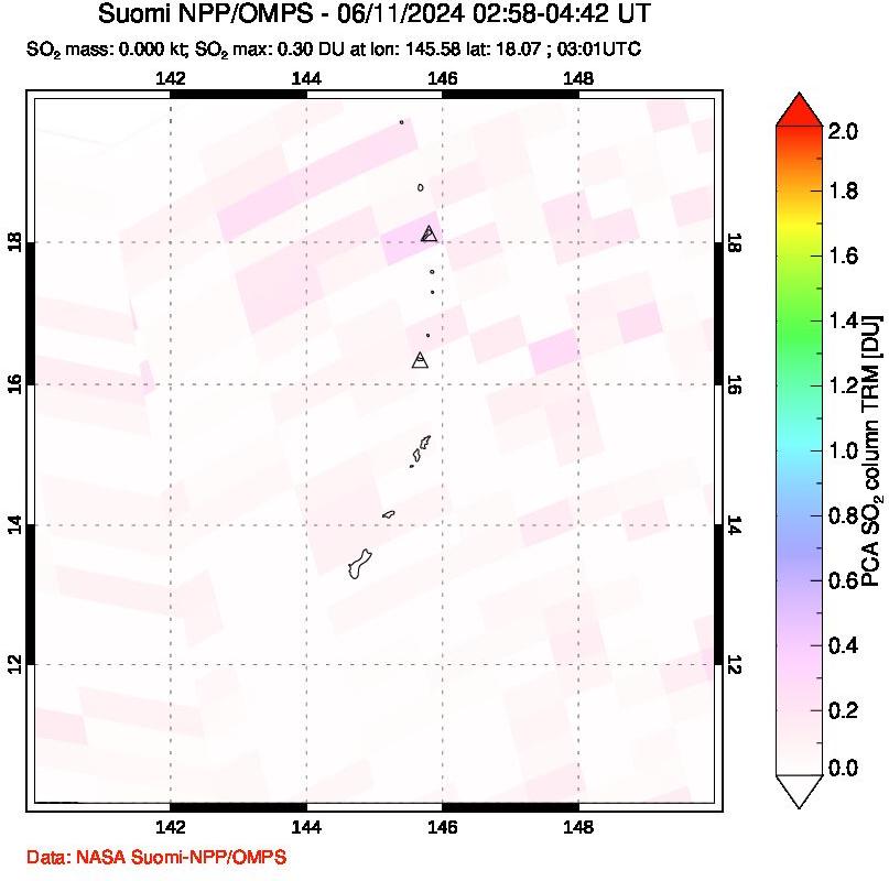 A sulfur dioxide image over Anatahan, Mariana Islands on Jun 11, 2024.