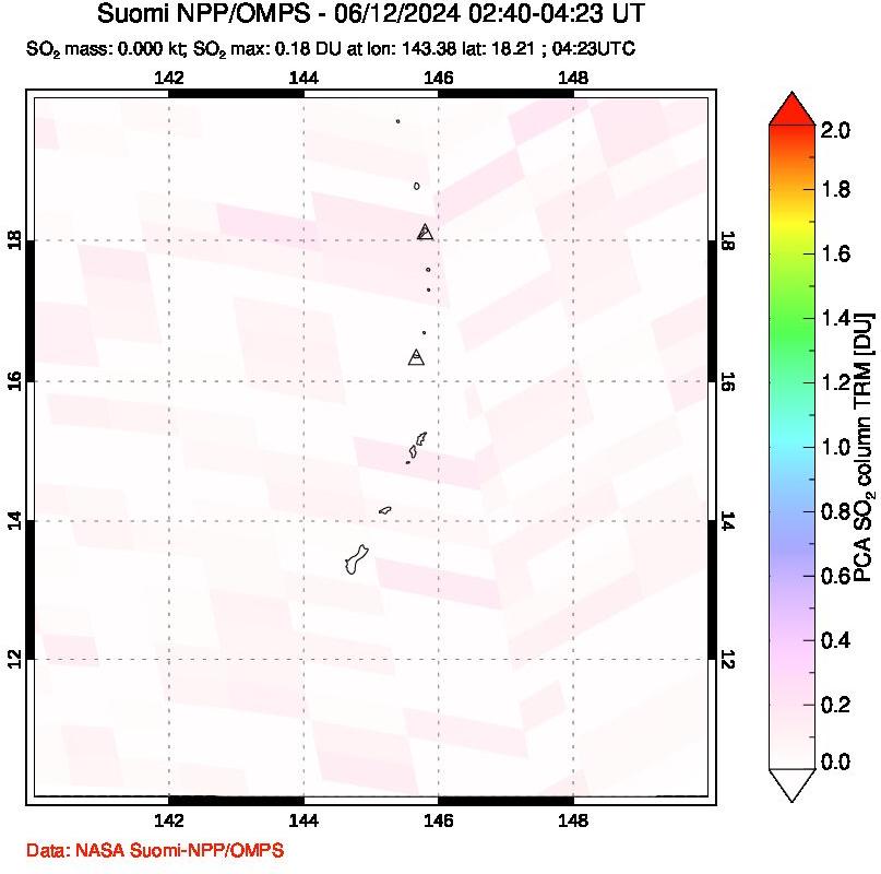 A sulfur dioxide image over Anatahan, Mariana Islands on Jun 12, 2024.