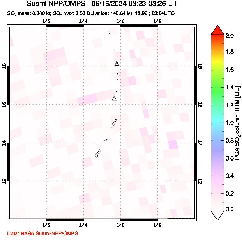 A sulfur dioxide image over Anatahan, Mariana Islands on Jun 15, 2024.