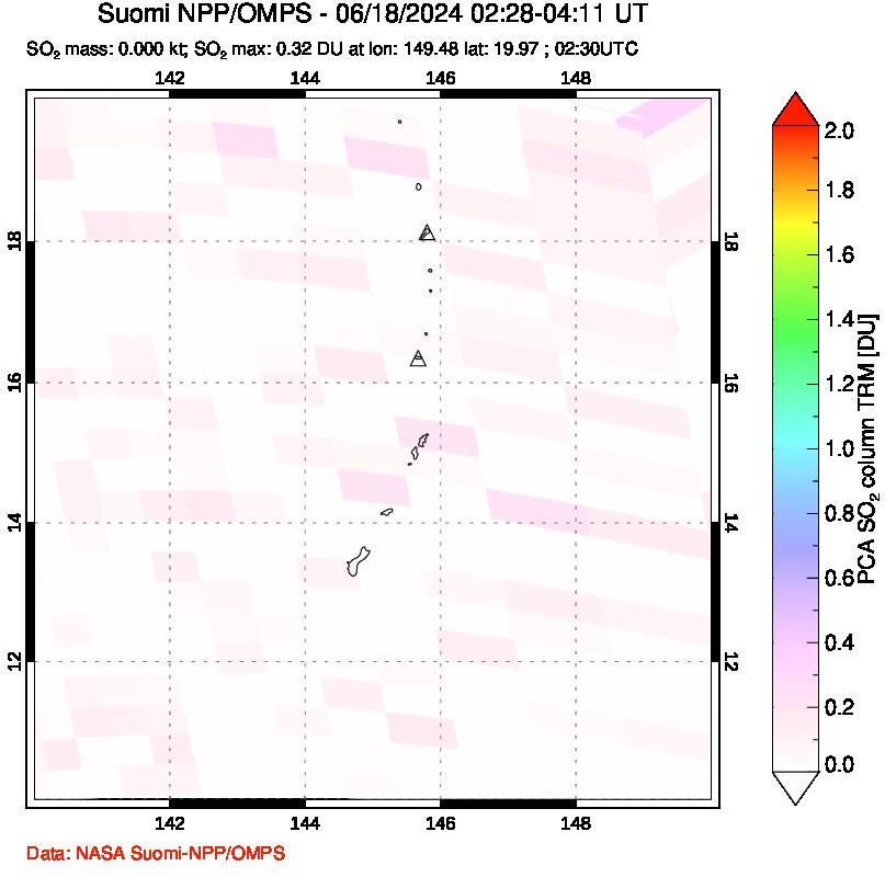 A sulfur dioxide image over Anatahan, Mariana Islands on Jun 18, 2024.