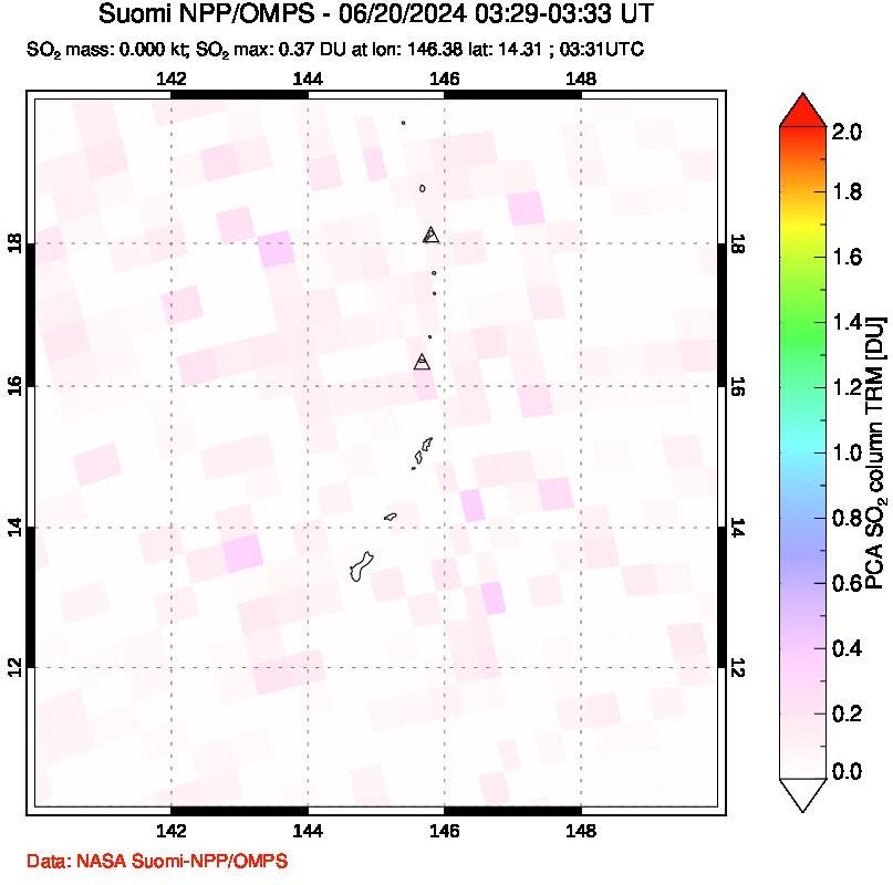 A sulfur dioxide image over Anatahan, Mariana Islands on Jun 20, 2024.