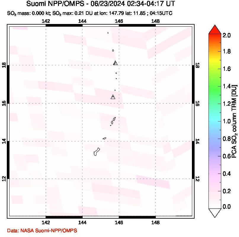 A sulfur dioxide image over Anatahan, Mariana Islands on Jun 23, 2024.