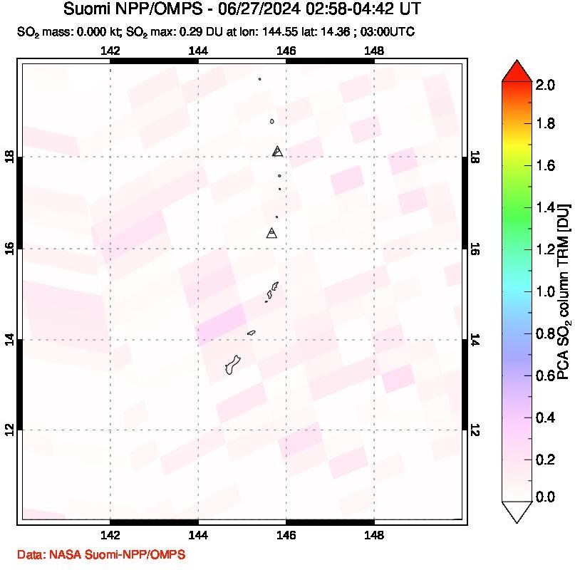 A sulfur dioxide image over Anatahan, Mariana Islands on Jun 27, 2024.