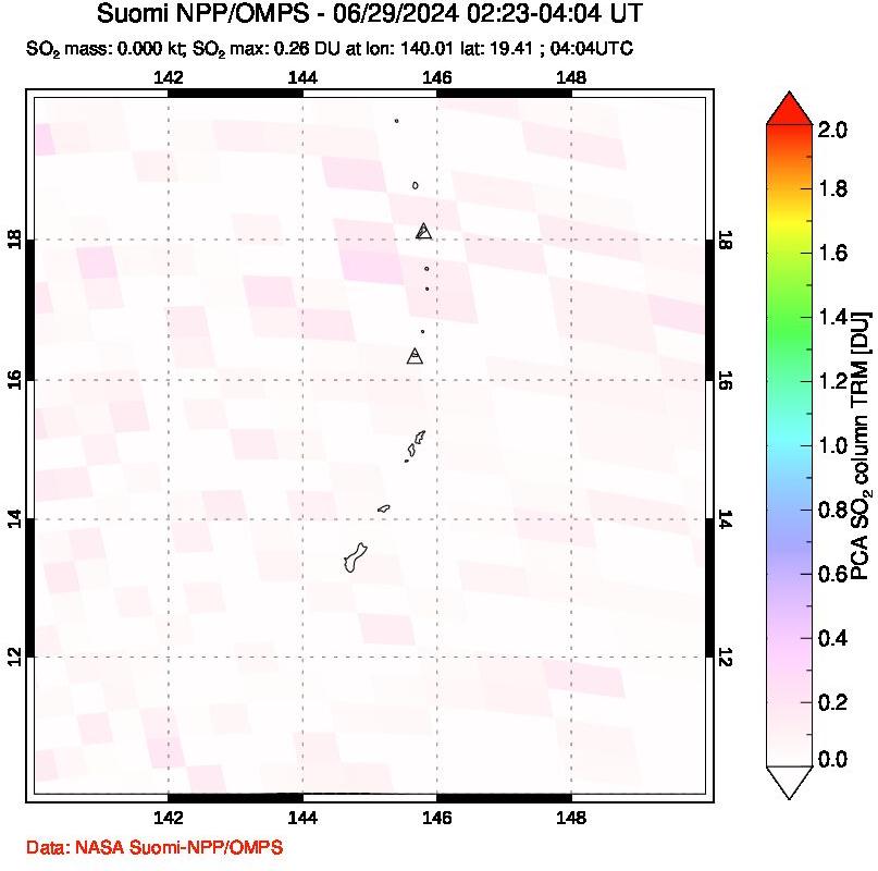 A sulfur dioxide image over Anatahan, Mariana Islands on Jun 29, 2024.