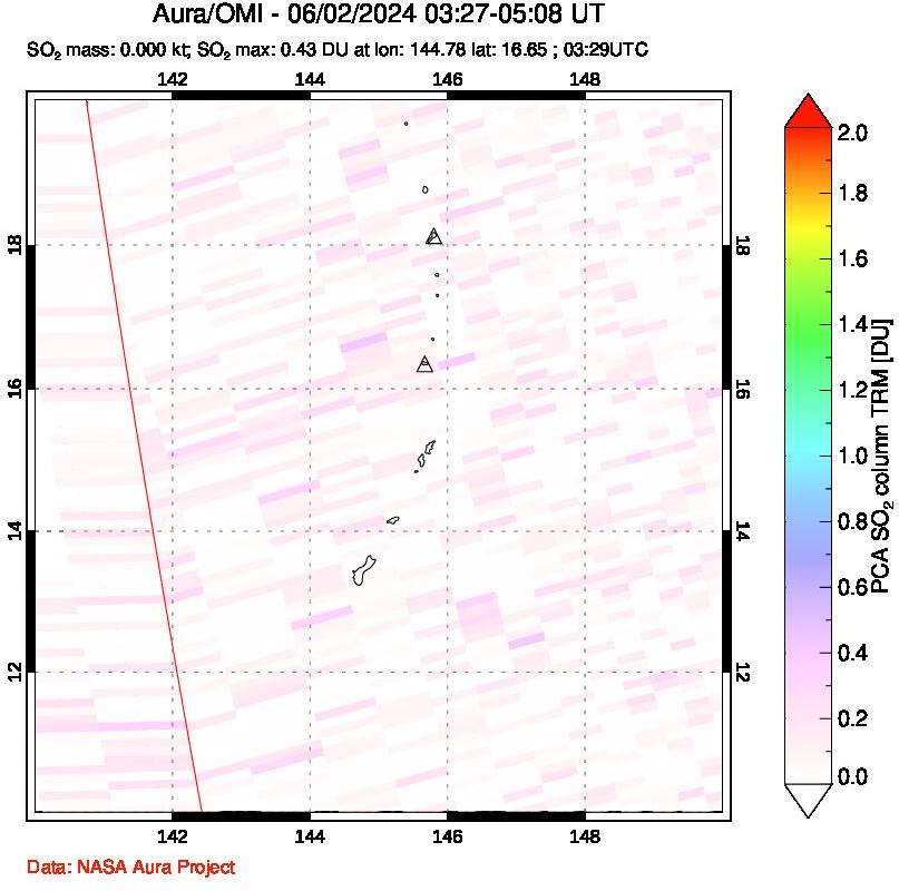 A sulfur dioxide image over Anatahan, Mariana Islands on Jun 02, 2024.