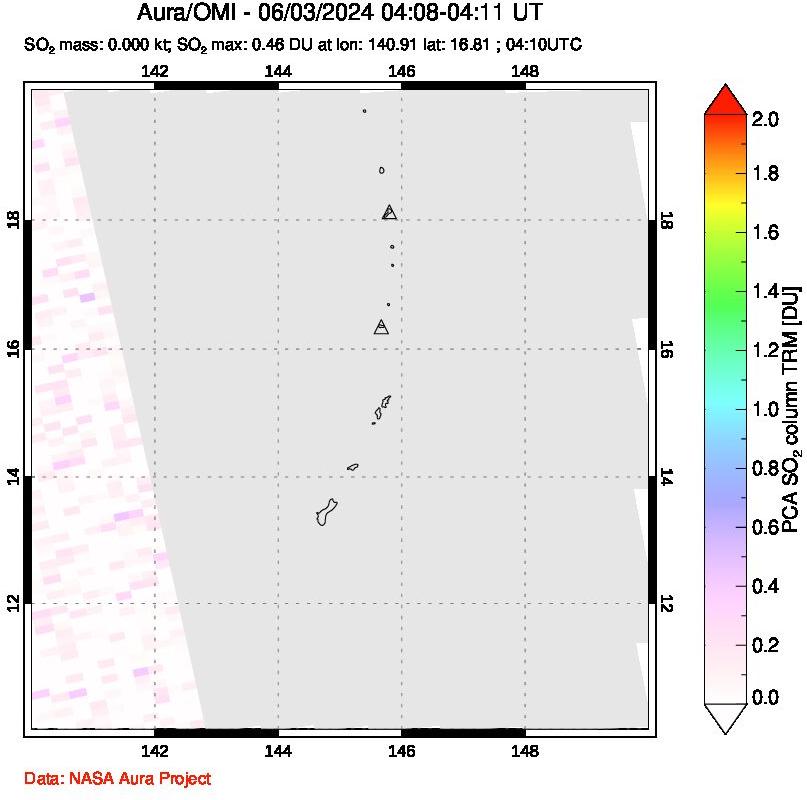 A sulfur dioxide image over Anatahan, Mariana Islands on Jun 03, 2024.