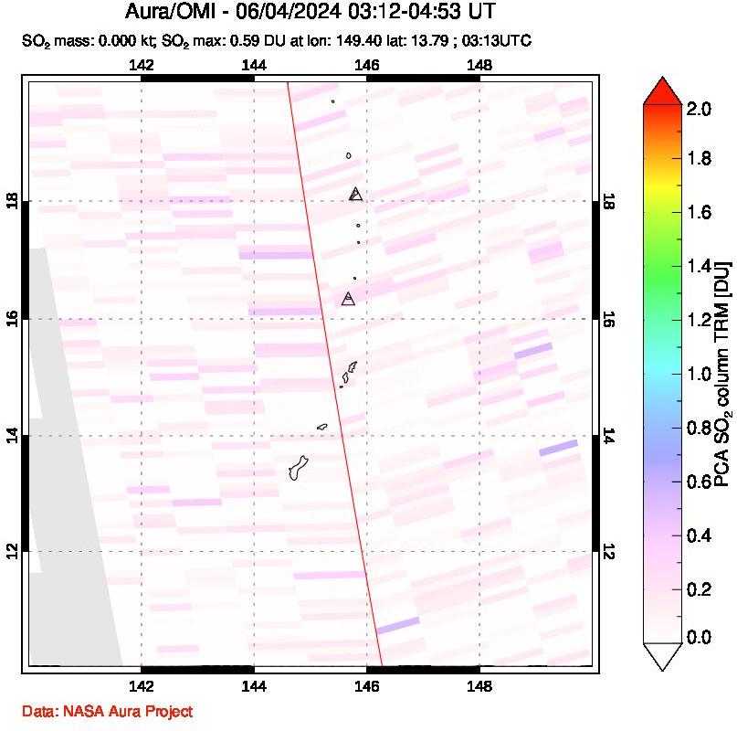 A sulfur dioxide image over Anatahan, Mariana Islands on Jun 04, 2024.