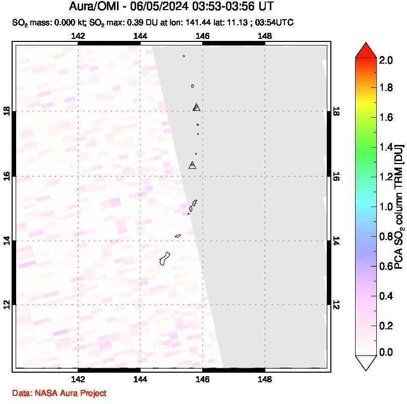 A sulfur dioxide image over Anatahan, Mariana Islands on Jun 05, 2024.