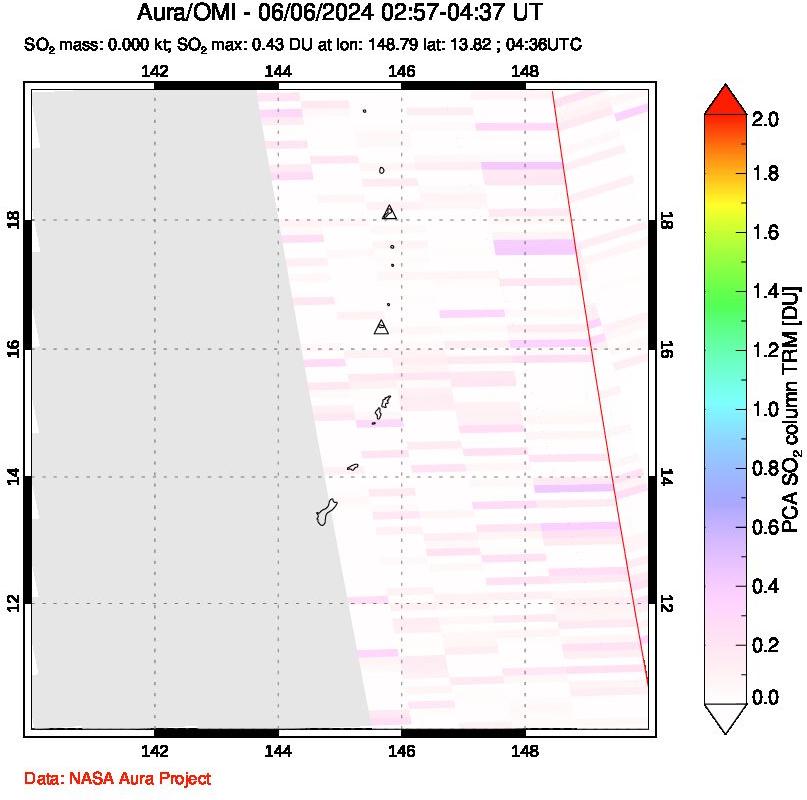 A sulfur dioxide image over Anatahan, Mariana Islands on Jun 06, 2024.