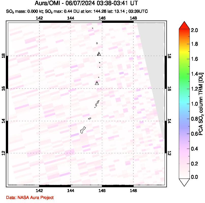 A sulfur dioxide image over Anatahan, Mariana Islands on Jun 07, 2024.