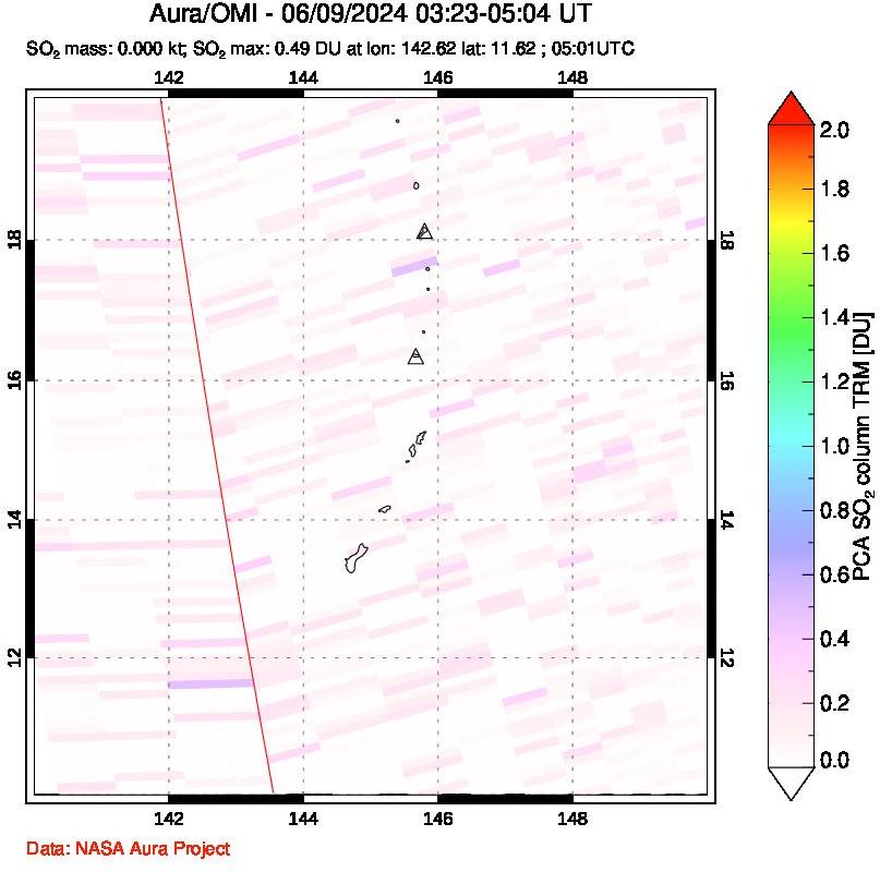 A sulfur dioxide image over Anatahan, Mariana Islands on Jun 09, 2024.