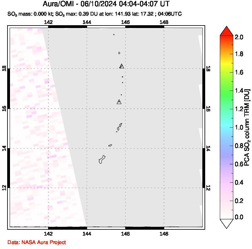 A sulfur dioxide image over Anatahan, Mariana Islands on Jun 10, 2024.