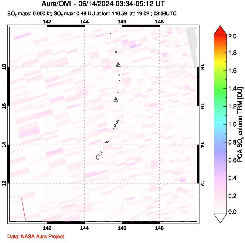 A sulfur dioxide image over Anatahan, Mariana Islands on Jun 14, 2024.