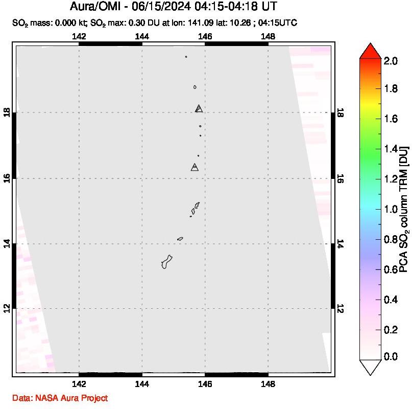 A sulfur dioxide image over Anatahan, Mariana Islands on Jun 15, 2024.