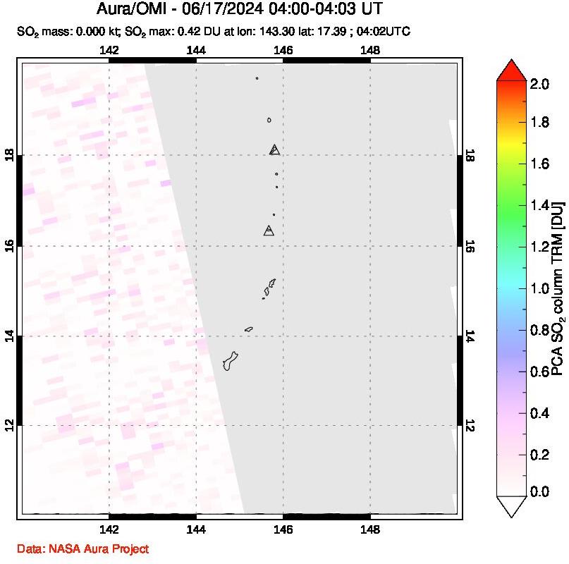 A sulfur dioxide image over Anatahan, Mariana Islands on Jun 17, 2024.