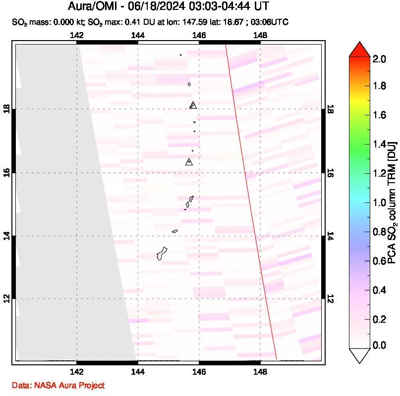 A sulfur dioxide image over Anatahan, Mariana Islands on Jun 18, 2024.