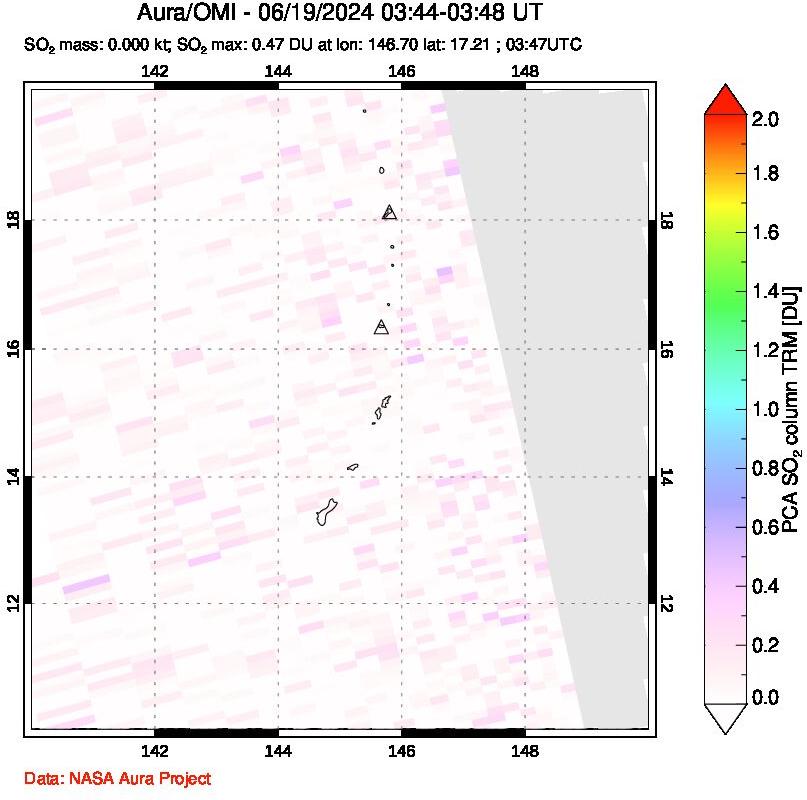 A sulfur dioxide image over Anatahan, Mariana Islands on Jun 19, 2024.