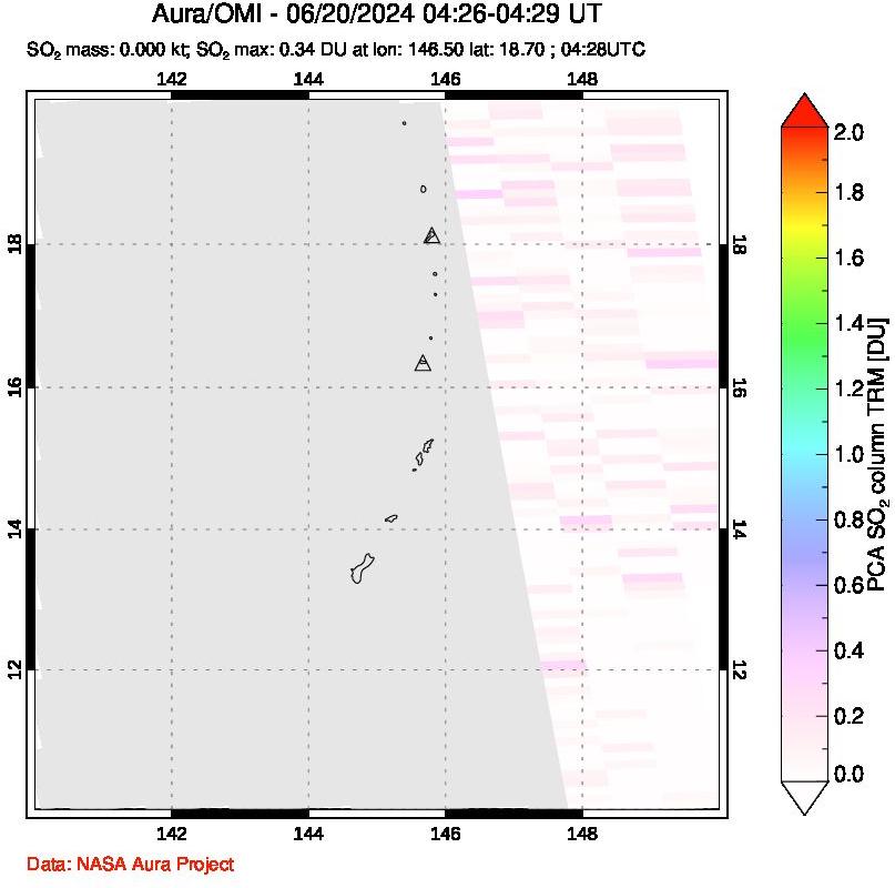 A sulfur dioxide image over Anatahan, Mariana Islands on Jun 20, 2024.