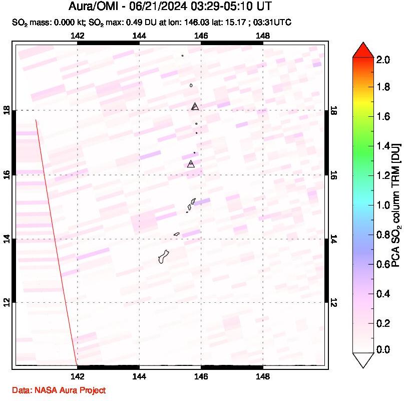 A sulfur dioxide image over Anatahan, Mariana Islands on Jun 21, 2024.