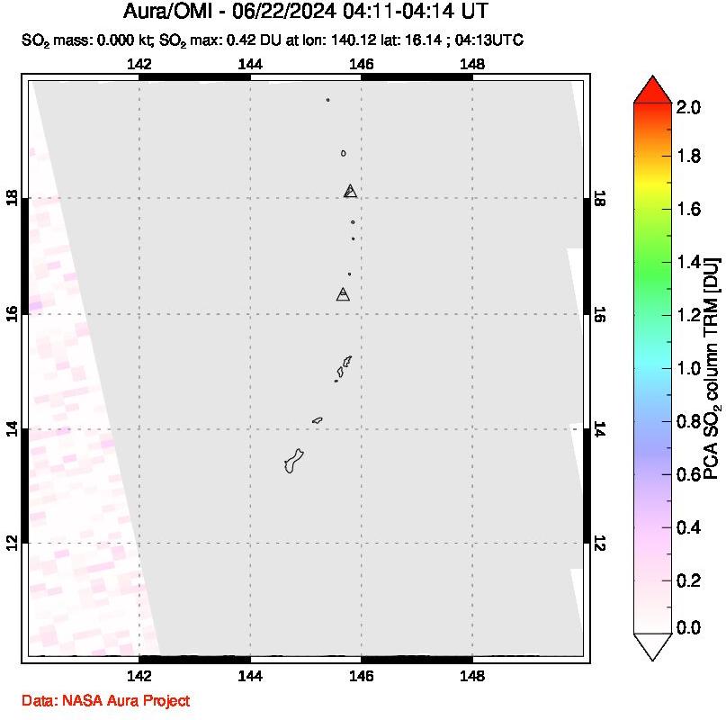 A sulfur dioxide image over Anatahan, Mariana Islands on Jun 22, 2024.